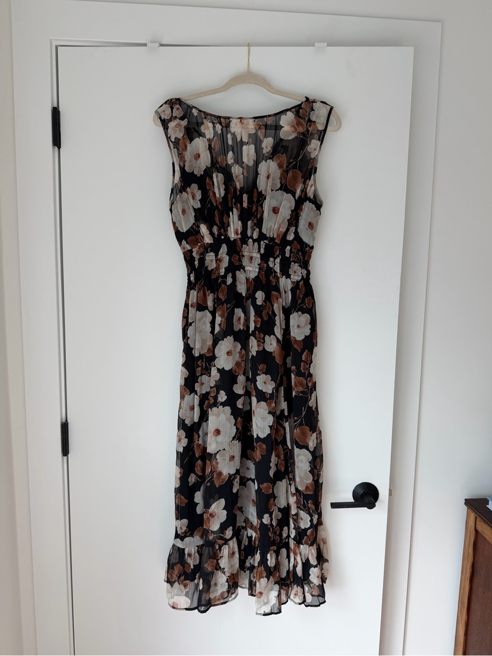 Abercrombie & Fitch Black Floral Maxi Dress with Brown and Cream Blooms